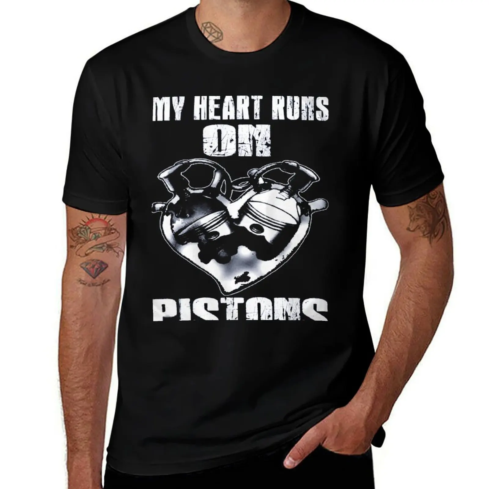 

My heart runs on pistons T-Shirt t shirt man cotton mens graphic t shirts T-shirt