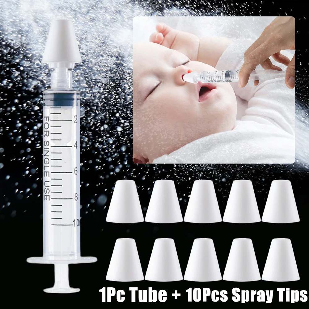

1Pc Nose Cleaner Needle Tube Baby Nasal Aspirator with 10Pcs Spray Tips Rinse Baby Nasal Irrigator Nose Sucker for Infants Kids