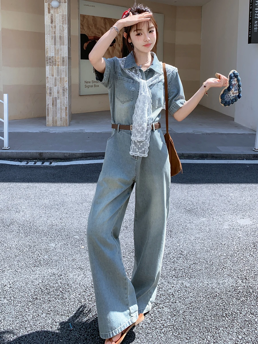 

Новые летние женские джинсы-комбинезоны Dr с высокой талией и широкими штанинами, повседневные, износостойкие, с эффектом легкой талии