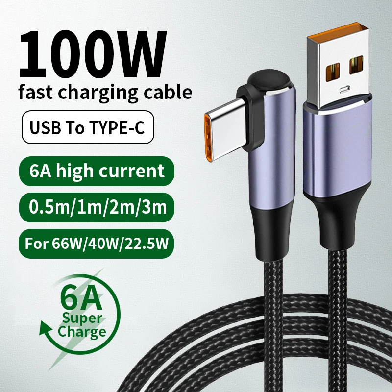 

Elbow USB Type-C cable for Huawei P30, P40 Pro, 5A, fast charging, USB-C charger, data cord for Huawei Honor 50 Pro