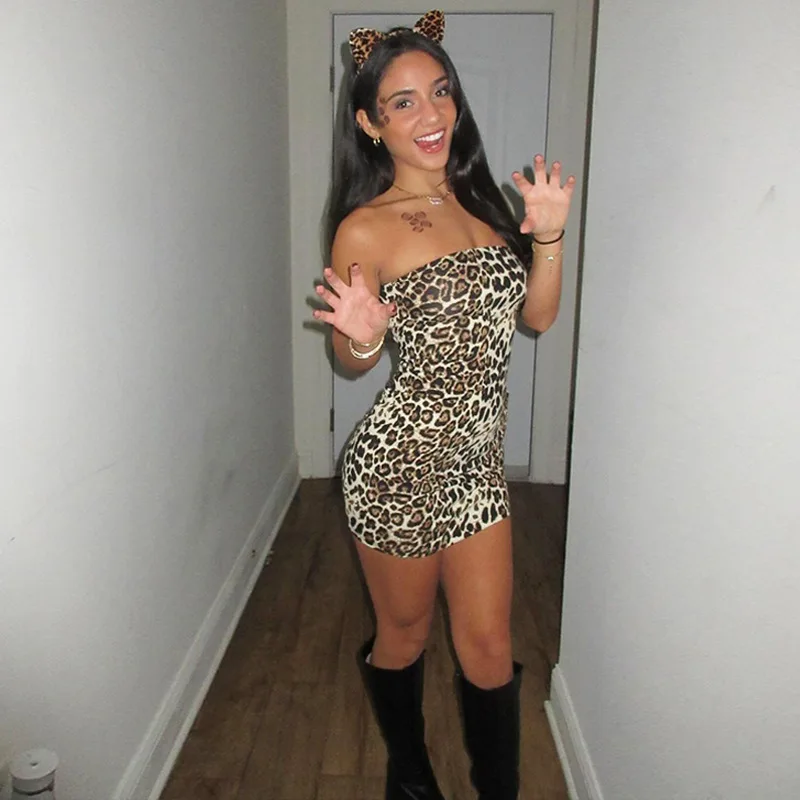 

Women's Spring New Sexy Off-Shoulder Tube Top Bodycon Short Dress Fashion Printed Slim Fit Dress