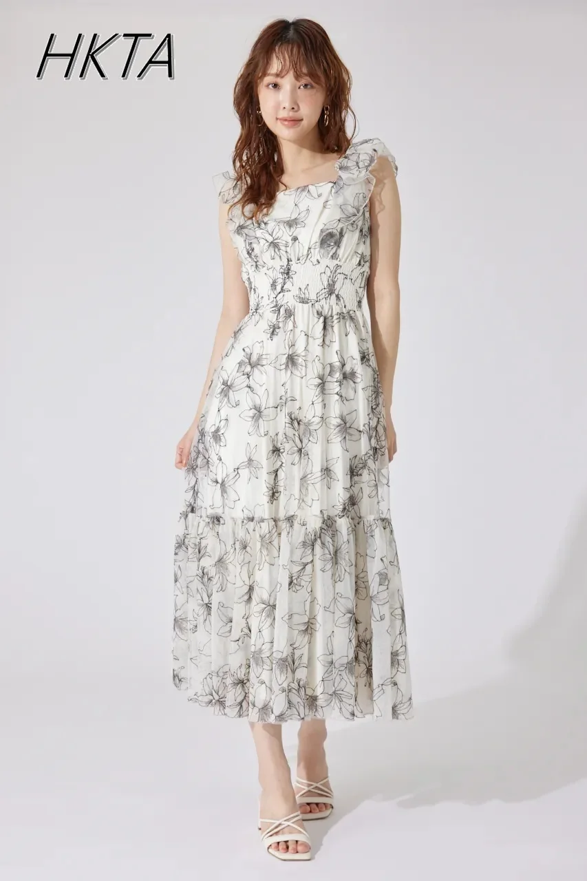 

Elegant Gentle Flower Embroidered Slim Long Dresses Women Commuting Square Neck Short Sleeve Waist Summer Thin Dresses Ladies
