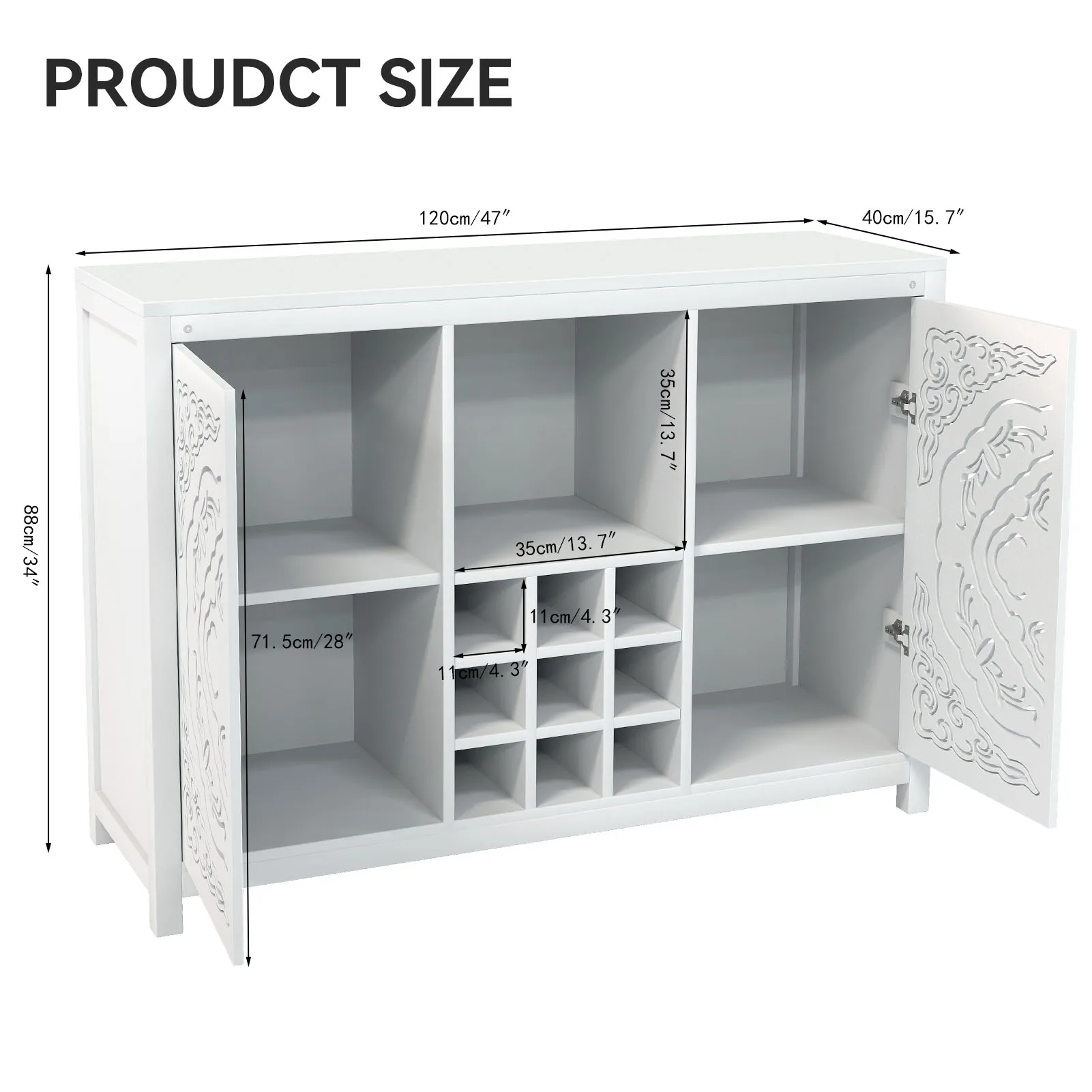 Gabinete para Bar de vino, expositor de vino ajustable, doble puerta, almacenamiento de Buffet, gabinete para licores, suministros para Bar comedor y sala de estar, 120x39x87cm