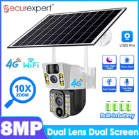 Securexpert 8MP Dual Lens Solar Camera Built-in Battery PTZ 4G WIFI Security Outdoor Camera Humanoid Tracking Color Night Vision