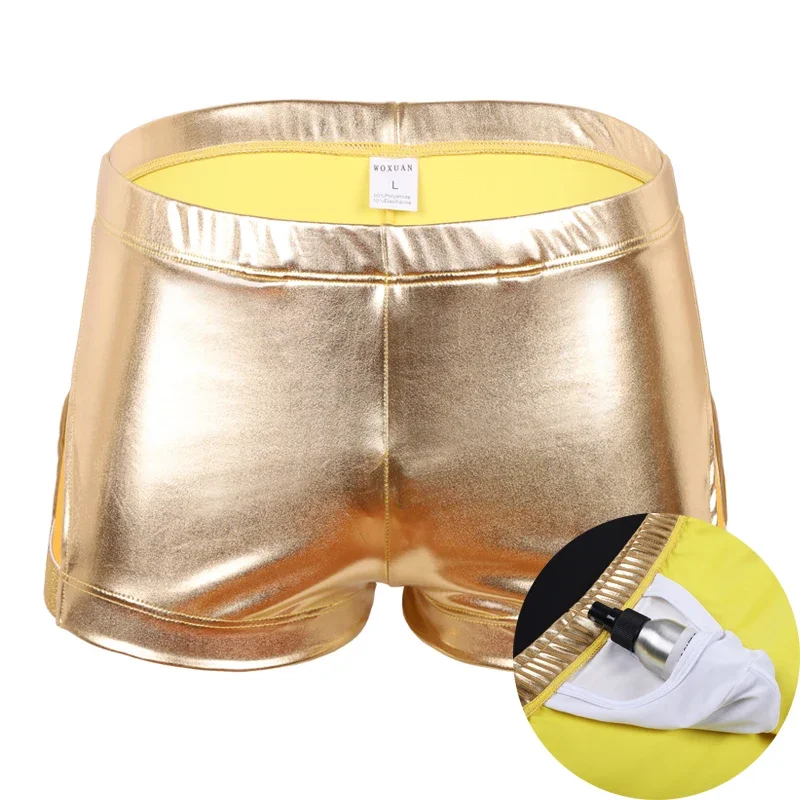 Fashion Men\'s Boxers Patent Faux Leather PU Underwear Panties Boxer Shorts Clubwear Lingerie