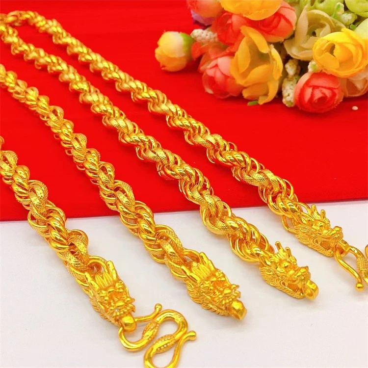 

Luxury 18K Gold Color Big Fried Dough Twists Fabric Necklace with Blessed Head Necklaces for Wedding Engagement Jewelry Gifts