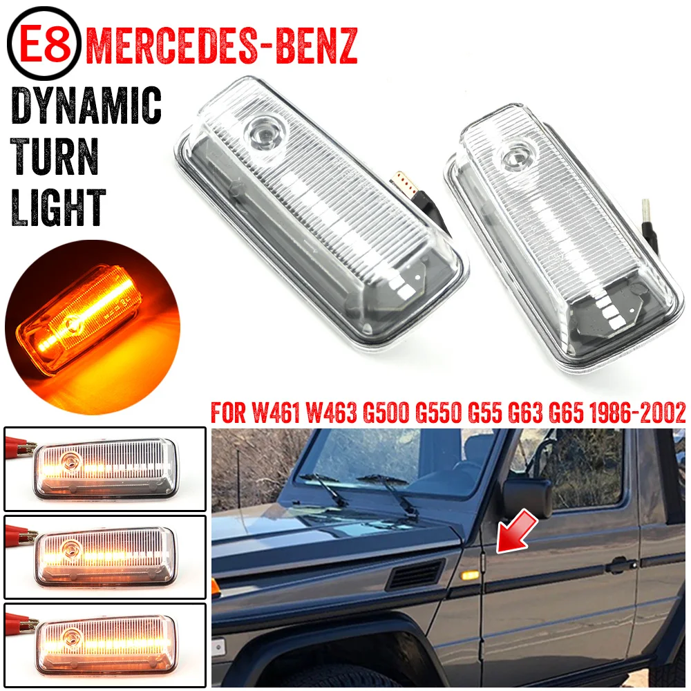 

For Mercedes Benz G Class W463 W461 G500 G550 G55 G63 G65 1986-2002 2Pcs Dynamic LED Side Marker Light Turn Repeater Lamps