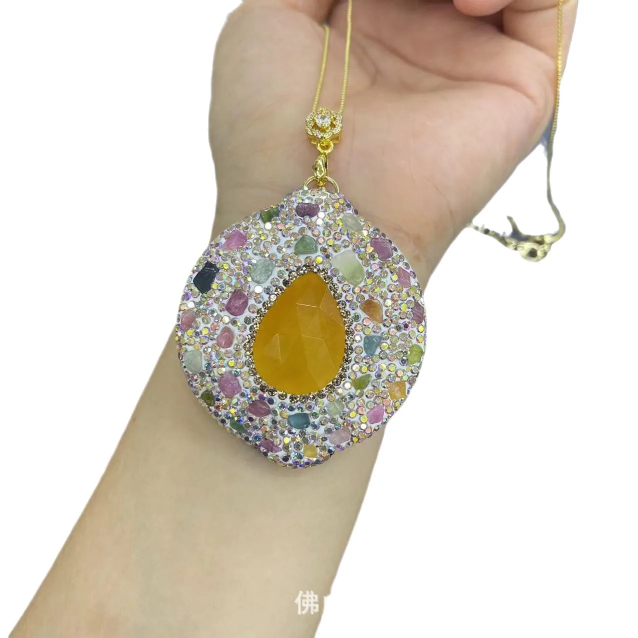 Ore malay jade jewelry set inlaid tourmaline gravel exquisite set natural stone popular pendant necklace earring ring bracelet
