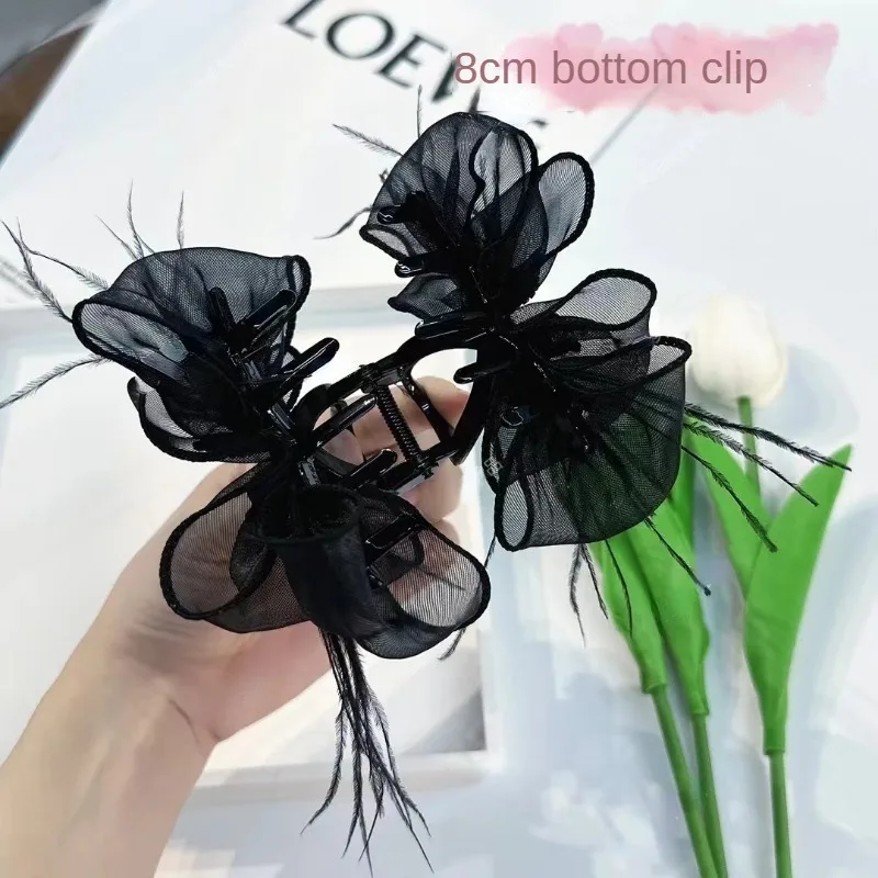 Fashion Black Butterfly Hairpin Hair Accessories for Women Retro Elegant Mesh Feather Grab Clip Headwear Girl Jewelry Tiara Gift