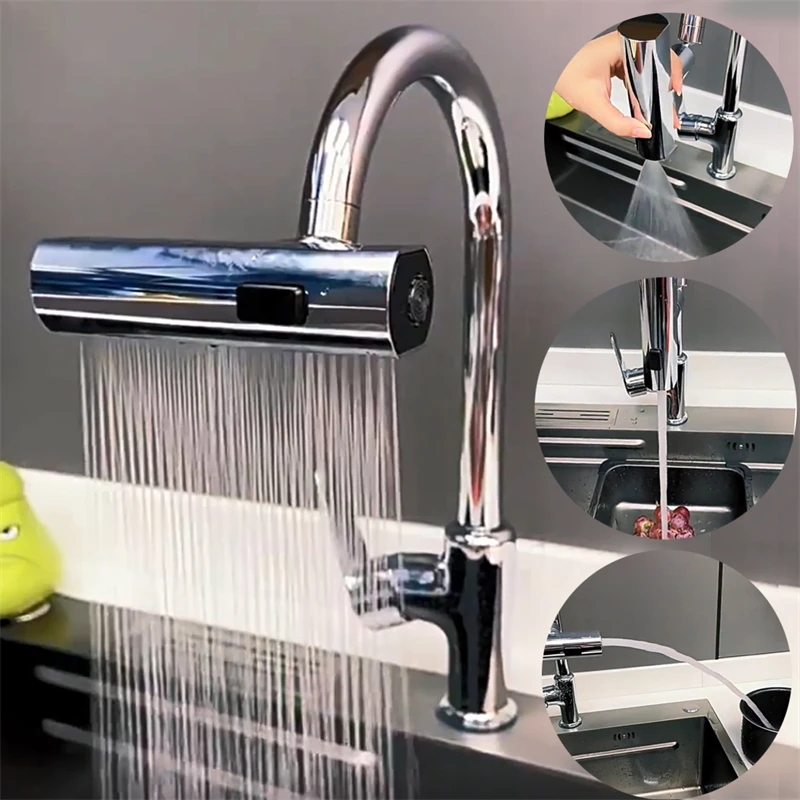 New Waterfall Kitchen Faucet Waterfall Bathroom Faucet Universal Swivel Faucet 3 in 1 360° Swivelling Waterfall Kitchen Tap