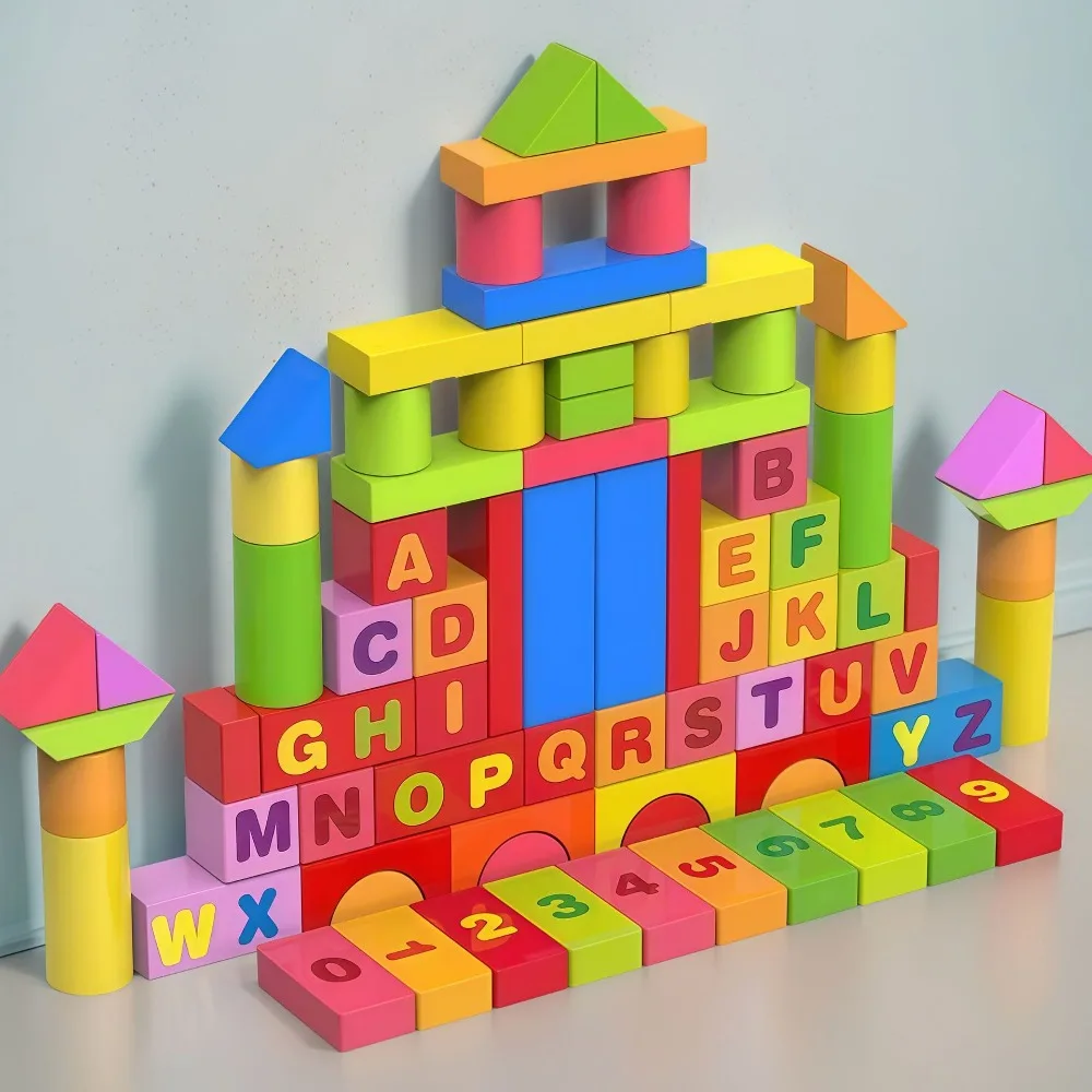 Christmas Gift Wooden Wooden Building Blocks Early Learning With Storage Box Assembled Building Blocks Wooden Toys For Kids