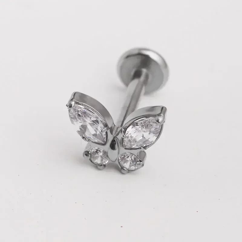 مجوهرات ثقب الجسم من التيتانيوم ، فراشة مثيرة ، خيط داخلي ، شفة ، أنف ، أذن ، غضروف ، زركون ، أنثى ، 16 جم ، 18 جم ، ASTM F136 ، 5A #4