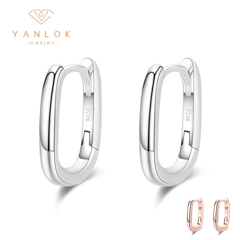 

YANLOK 2021 New Rose Gold Color Oval Hoop Earrings 925 Sterling Silver Punk Geometric Charm Earring for Women Fashion Jewelry