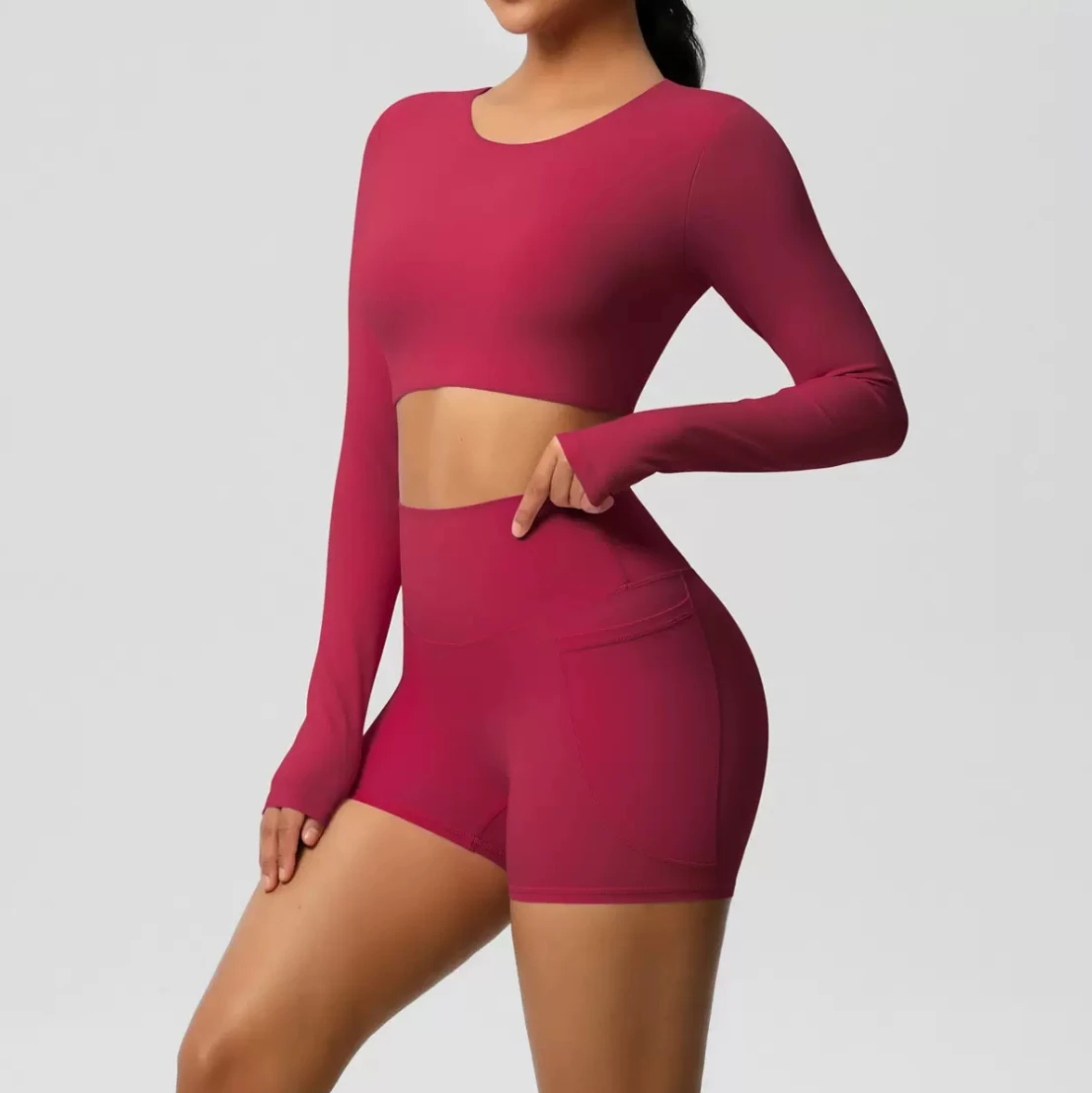 

CHUANNAIER｜Luxury pure color double-sided cotton bra straps high-concept yoga suit suit sports running fitness two-piece women