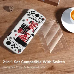 1 Pcs Dark Rose Protective Case with 2 films for Switch NS/Oled/Lite, Compatible with Switch Consoles and Joy-con