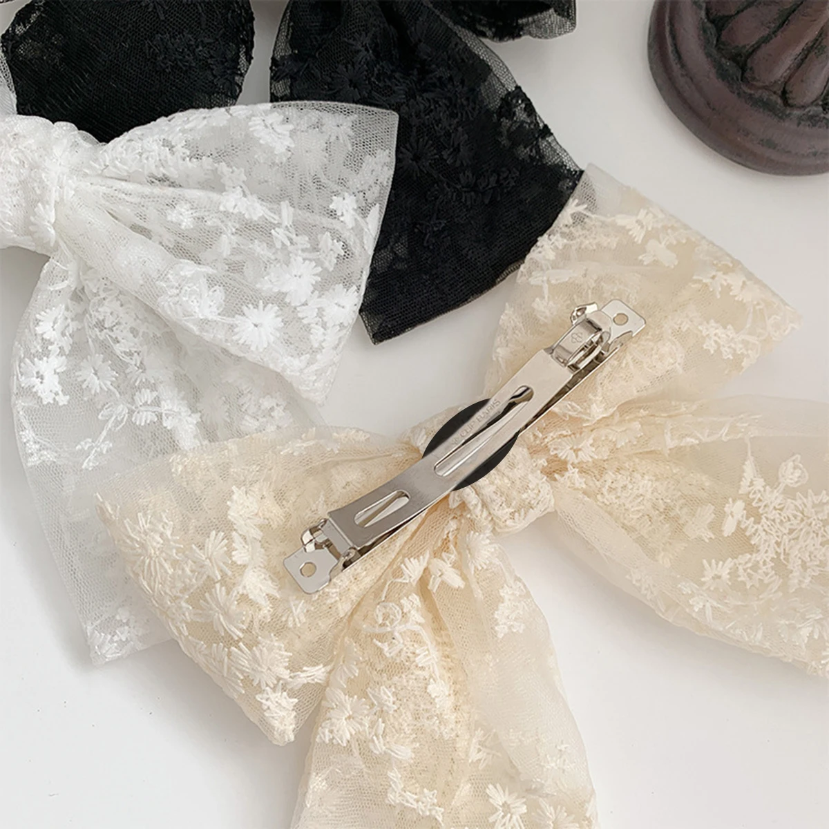 مشبك شعر على شكل فيونكة من الدانتيل، مطرز حلو وأنيق، مشبك زنبركي شريطي، مشبك شعر لأغطية الرأس للفتيات الشهيرة على الإنترنت #6