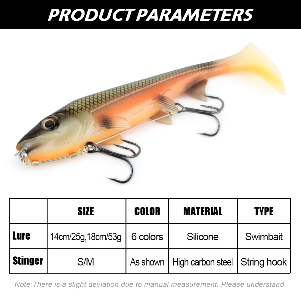 Spinpoler Soft Fishing Lure With Stinger Rig Hook Shad Bait14cm/18cm Square Paddle Tail Realistic Plastic Rubber Fish For Pike image 2