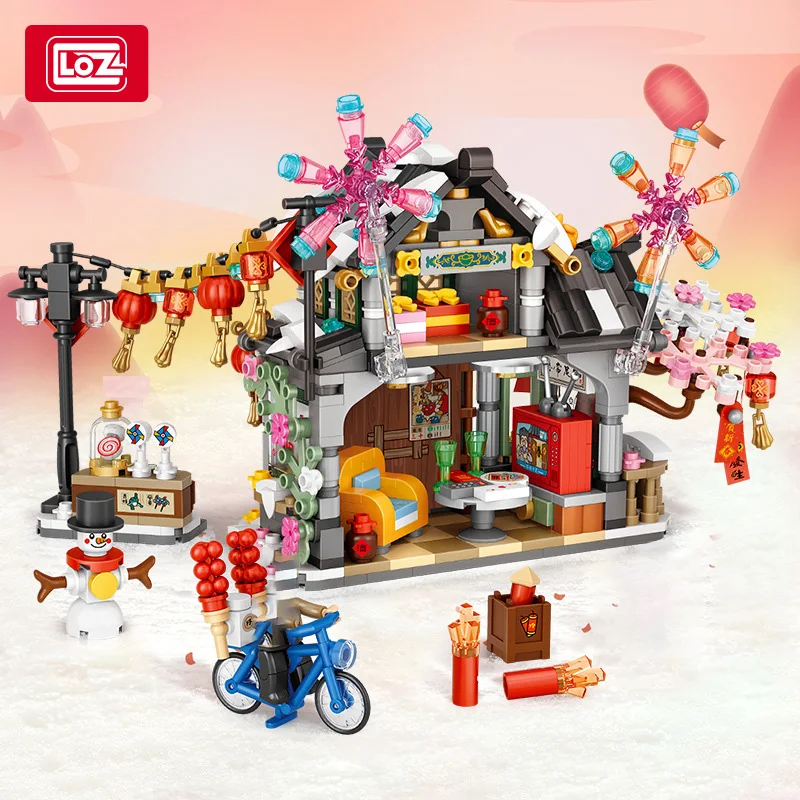 LOZ-1240 National tide Street View series Spring Festival house New Year gift wooden house model children\'s building blocks toys