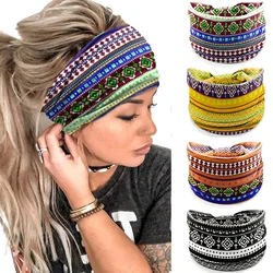 Diademas bohemias anudadas anchas para mujer, cintas para la cabeza elásticas estampadas, turbante bohemio para correr y Yoga