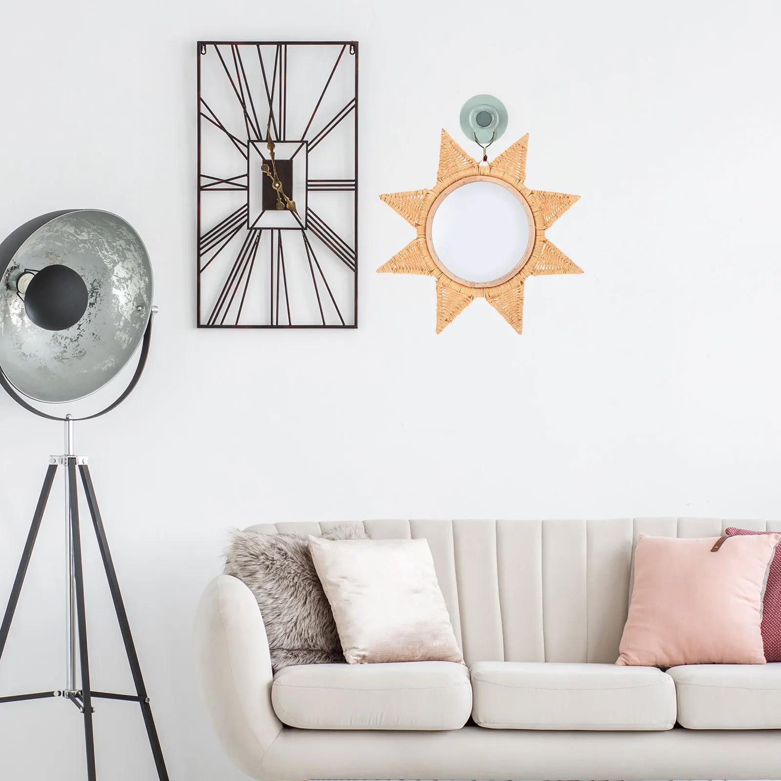 

Rattan Woven Mirror Wall Mounted Decorative Hanging Vanity Adornment Exquisite Details Good Texture Wear Resistance