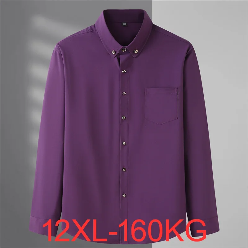 12XL 160KG autumn winter men dress shirt long sleeve large size 150KG oversize formal office Business wedding shirts