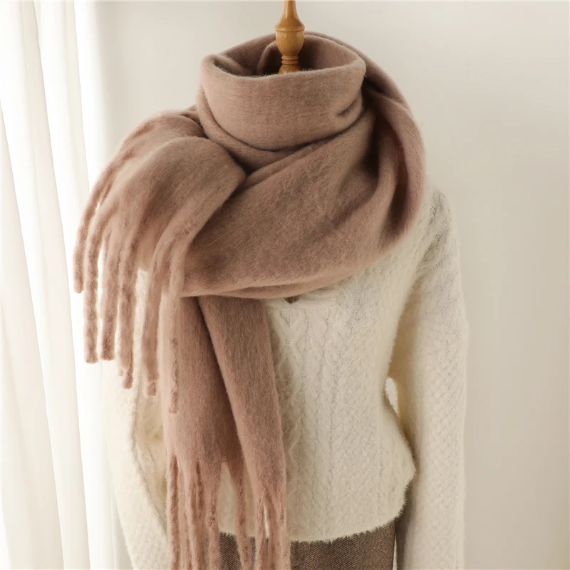 Winter Scarf for Women Cashmere Warm Solid Pashmina Blanket Wraps Female Thick Soft Bufanda Big Tassel Shawl Long Poncho Echarpe