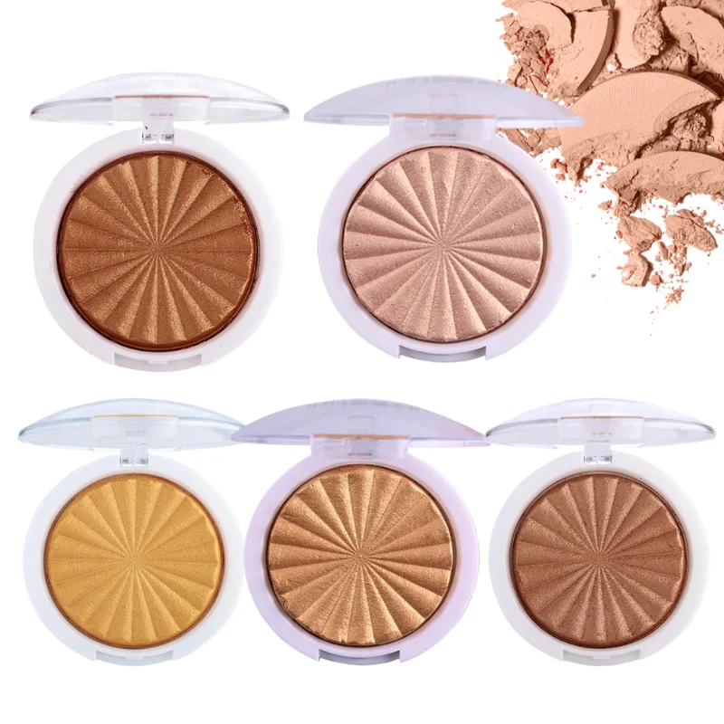 Multi Tone Metallic Glow Highlighter Long Lasting Shiny Powder Radial Pattern Portable Face Shimmer Bronzer Highlight Makeup