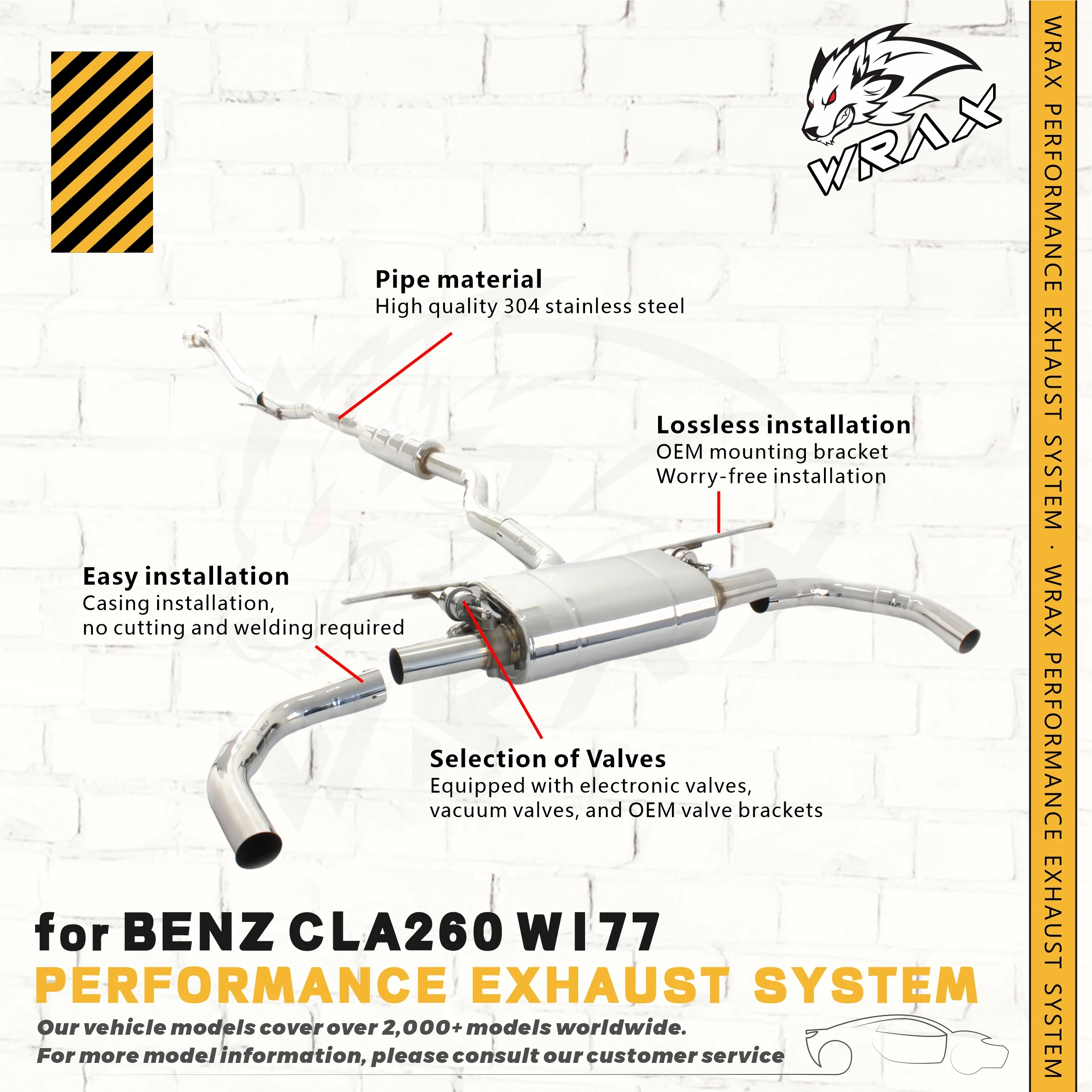 

WRAX Exhaust Assembly Catback for BENZ CLA260 W177 Stainless Steel Muffler with Selection of Vavles