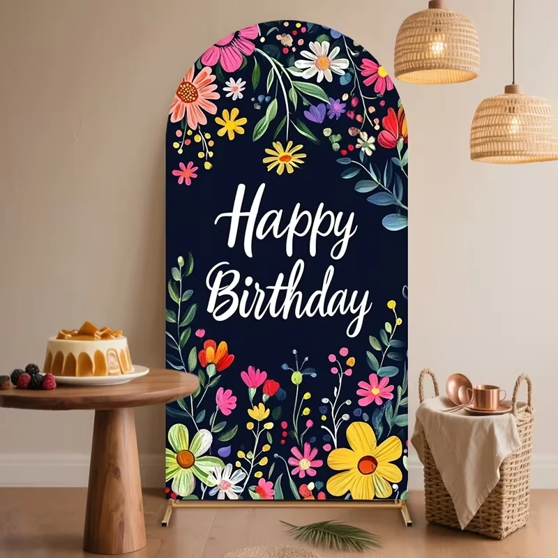 

LS Custom 2-Sided Girl Birthday Party Butterfly Flowers Baby Shower Covers Chiara Arch Background Decor Backdrop Photo