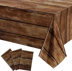 Brown Wood Grain Tablecloths 54x108inch Birthday Table Cover Western Cowboy Tablecloths for Western Barn Birthday Baby Shower