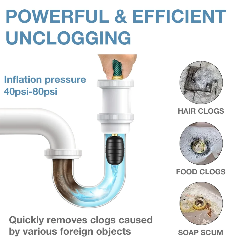 كيس تصريف مناسب لأنابيب الصرف الصحي من 1 بوصة إلى 2 بوصة / 1.5 بوصة إلى 3 بوصات / 4 بوصات إلى 6 بوصات / كيس تنظيف مجاري مطاطي، يستخدم لتنظيف المجاري المسدودة وأنابيب المياه #4