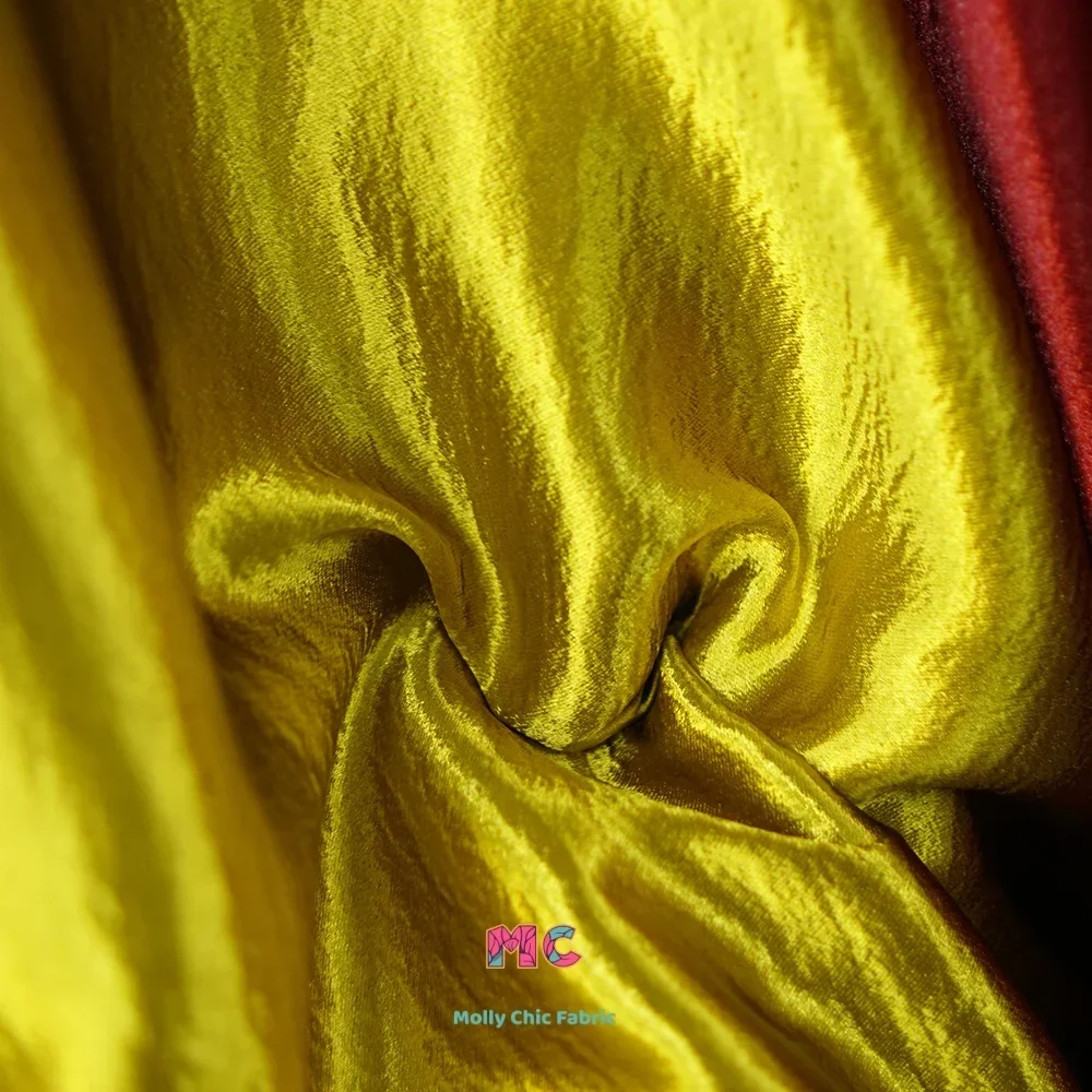 Tela suave de crepé satinado de doble cara brillante dorado, vestidos cosidos de diseñador que fluyen, disfraces de escenario, telas de alta gama