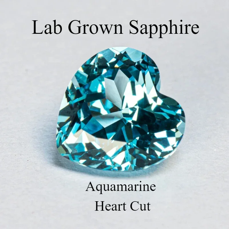 

Lab Grown Sapphire Heart Cut Aquamarine VVS1 Gemstone for Charms Diy Jewelry Making Necklace Ring Selectable AGL Certificate