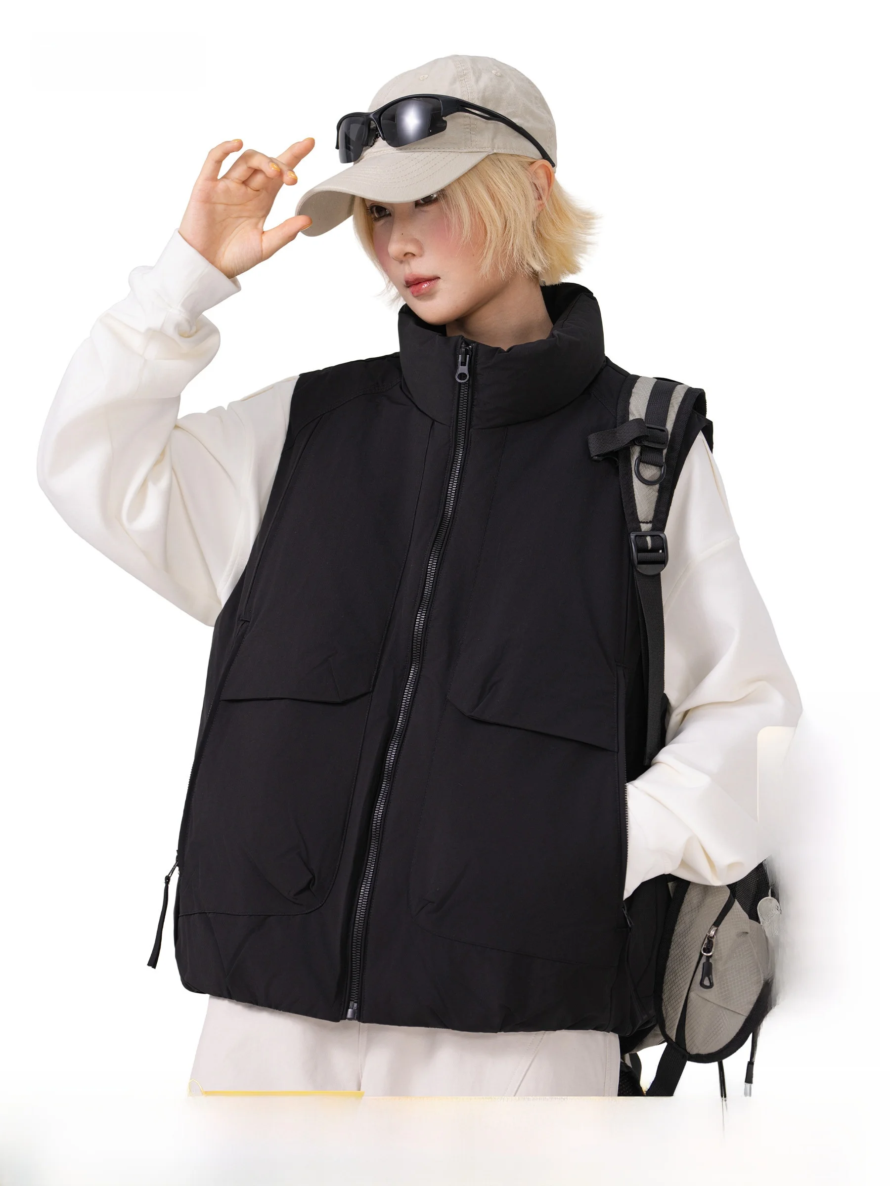 AOGZ Unisex down Vest Large Pocket Stand Collar Jacket Outdoor Wear Autumn Winter New Style Warmth Polyester Fiber Zipper Clo...