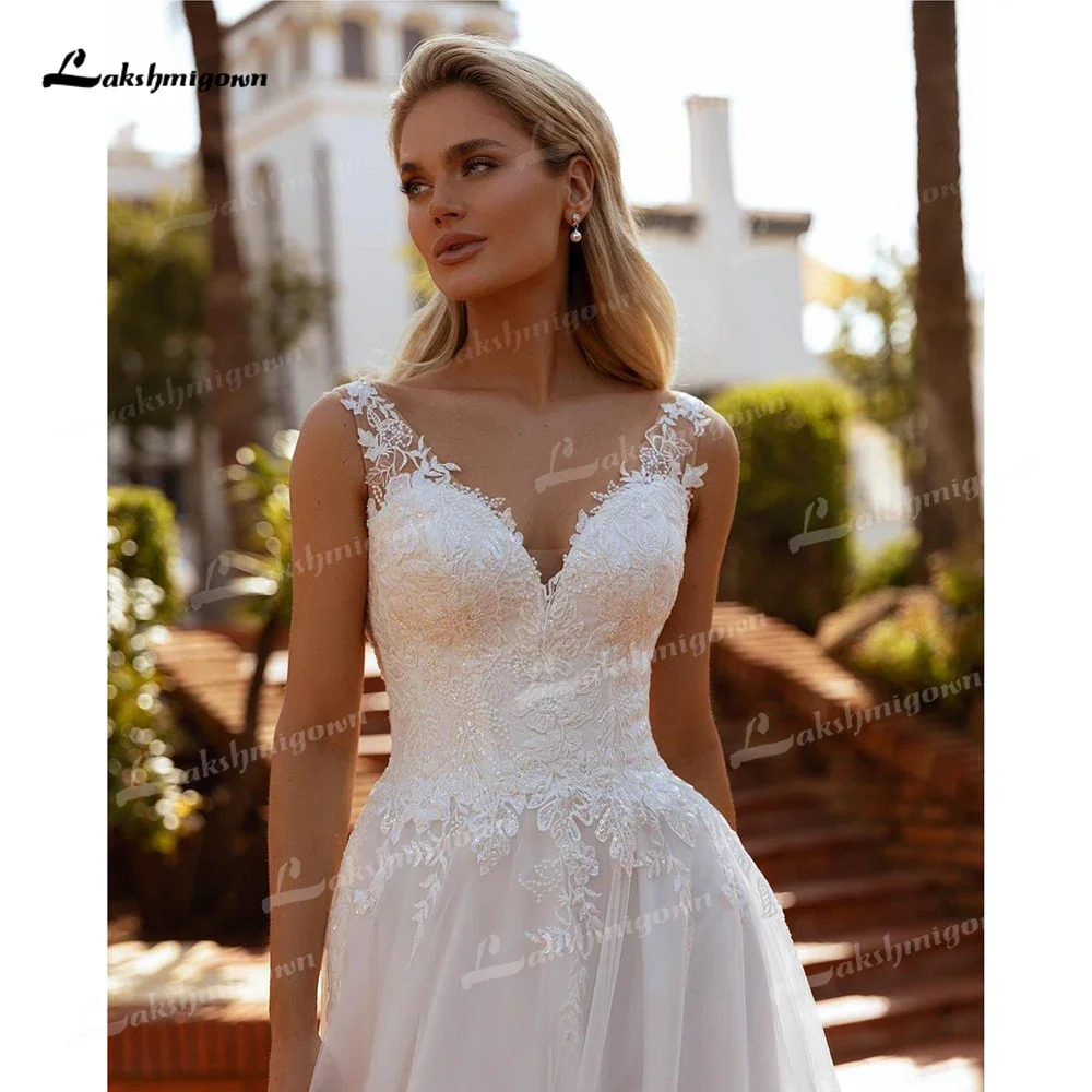 2025 sexy decote em v profundo sem mangas renda superior aberto volta tule uma linha vestido de casamento personalizado para as mulheres boho nupcial crescidos vestidos de n