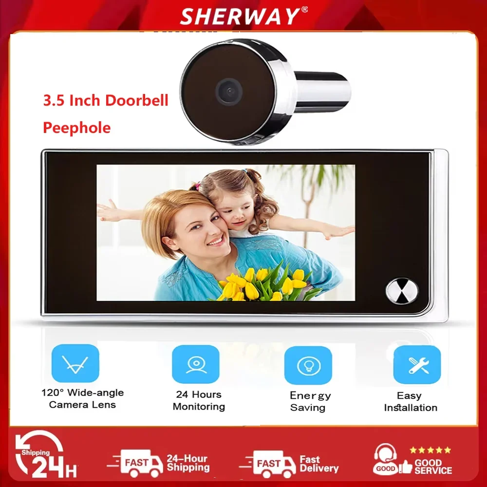 

3.5 Inch Doorbell Peephole Viewer Digital Door Camera 120° LCD 2 Million HD Pixels Cat Eye Door Bell Outdoor Monitor security