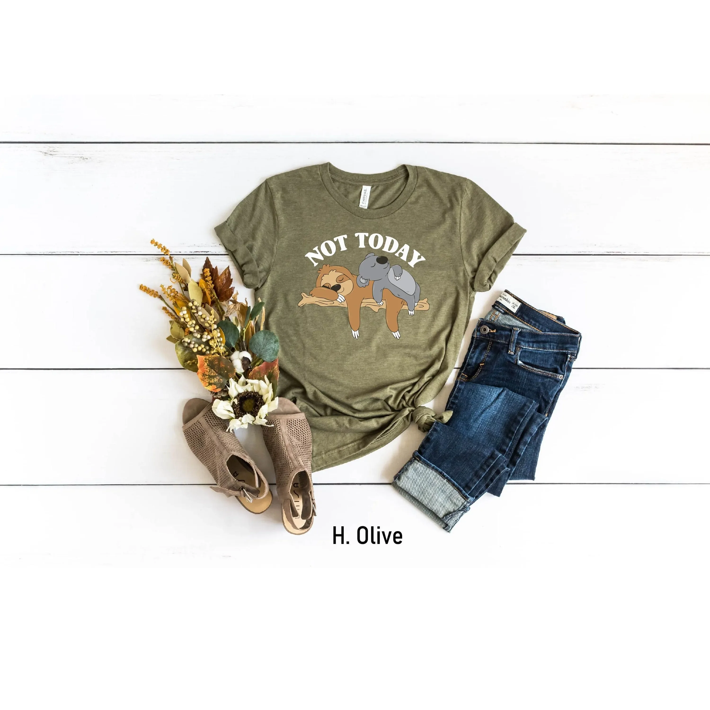 T-shirt drôle « Not Today » avec un paresseux, animal mignon, pour une vie lente et paisible