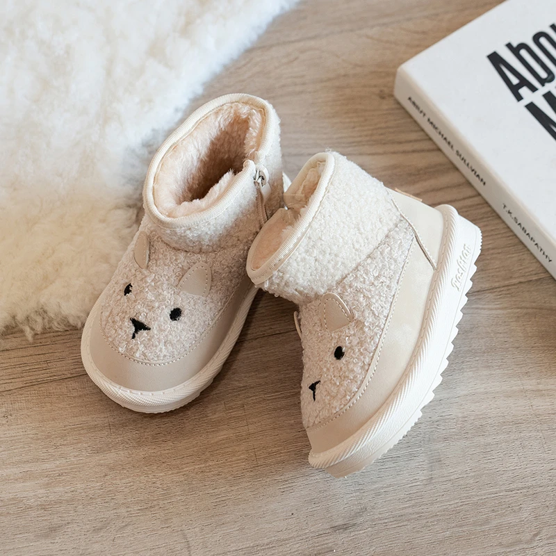 2024 New Winter Baby Snow Boots Leather Cute Sheep Pattern Boys Shoes Warm Plush Soft Sole Fashion Toddler Girls Boots 17-30