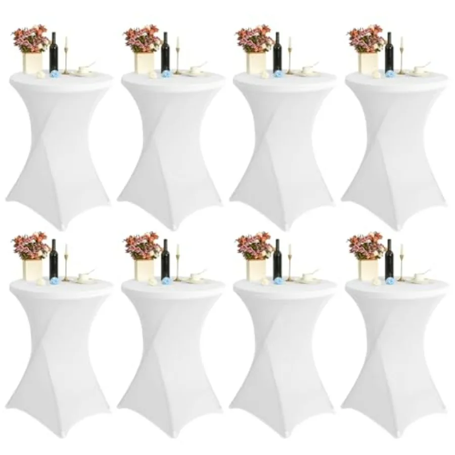

8 Pack 32x43 Inch Spandex Cocktail Table Covers Fitted High Top Table Covers for Round Tables Square Corners White Tablecloth f