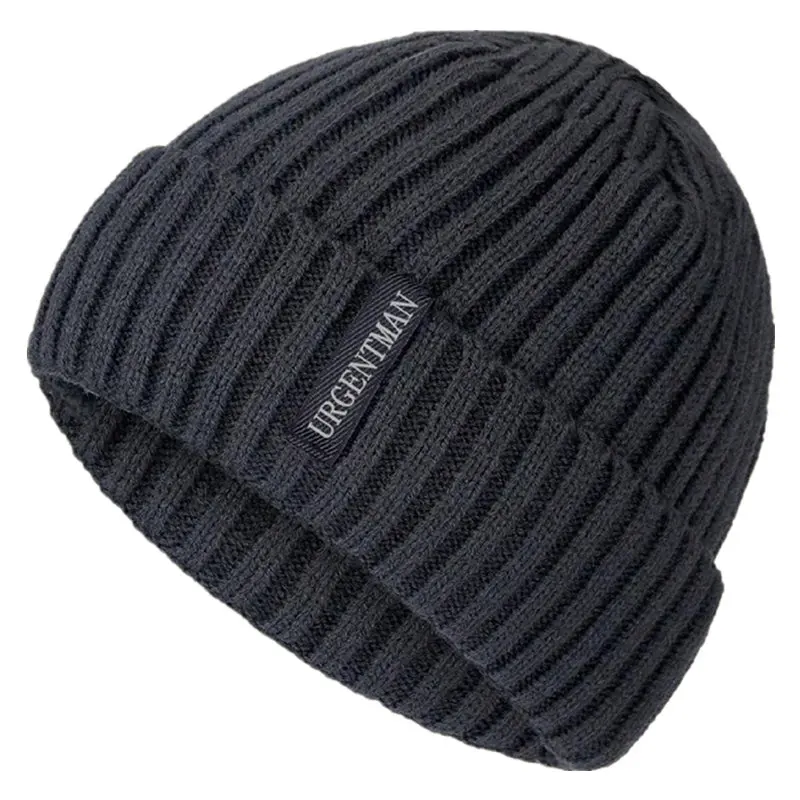 New Unisex URGENTMAN Warm Winter Hats Stylish Plush Fur Lined Beanie Hat Thick Knitted Hats For Men & Women Casual Caps