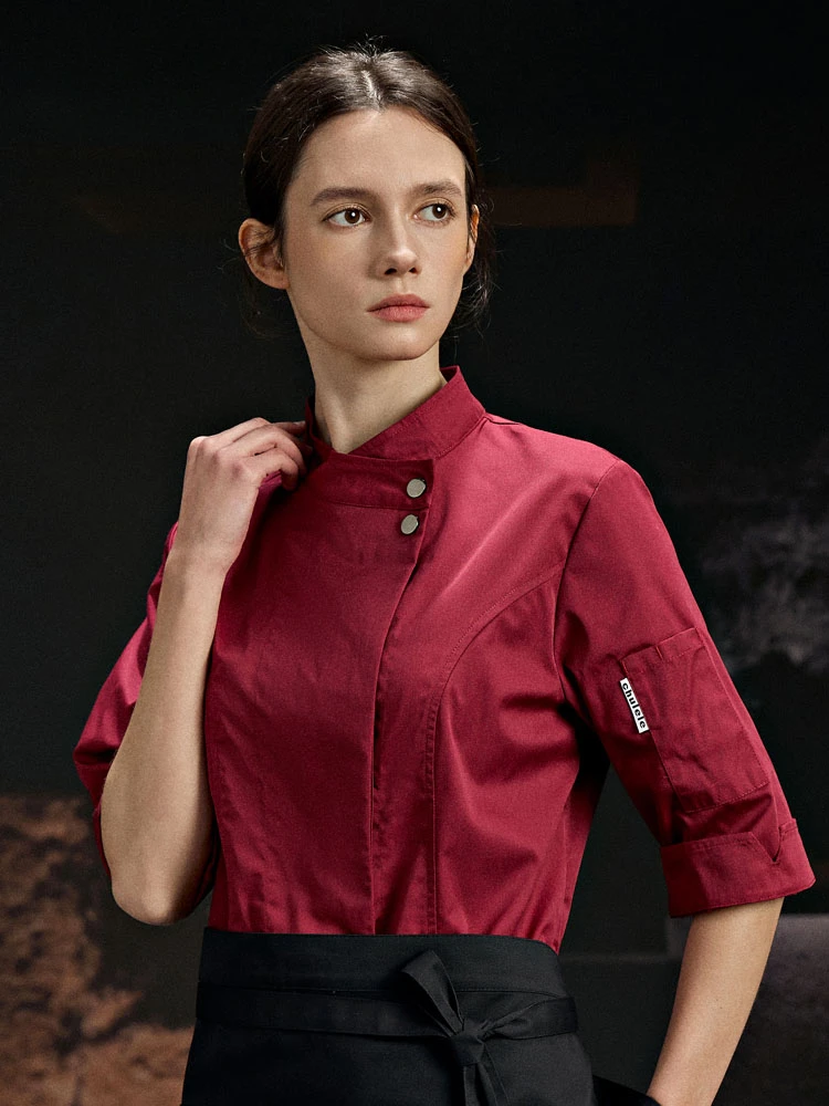 Professional Women's Chef Coat Jacket for Restaurant Bakery Baking Cooks Waiter Uniform with 3/4 Sleeves