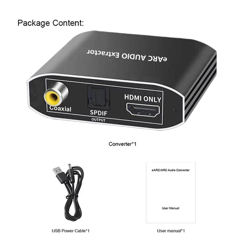 HDMI Earc converter 4K 60Hz HDMI Earc audio extractor Dolby Atmos supported HDMI Earc in to HDMI audio+Toslink/coaxial audio