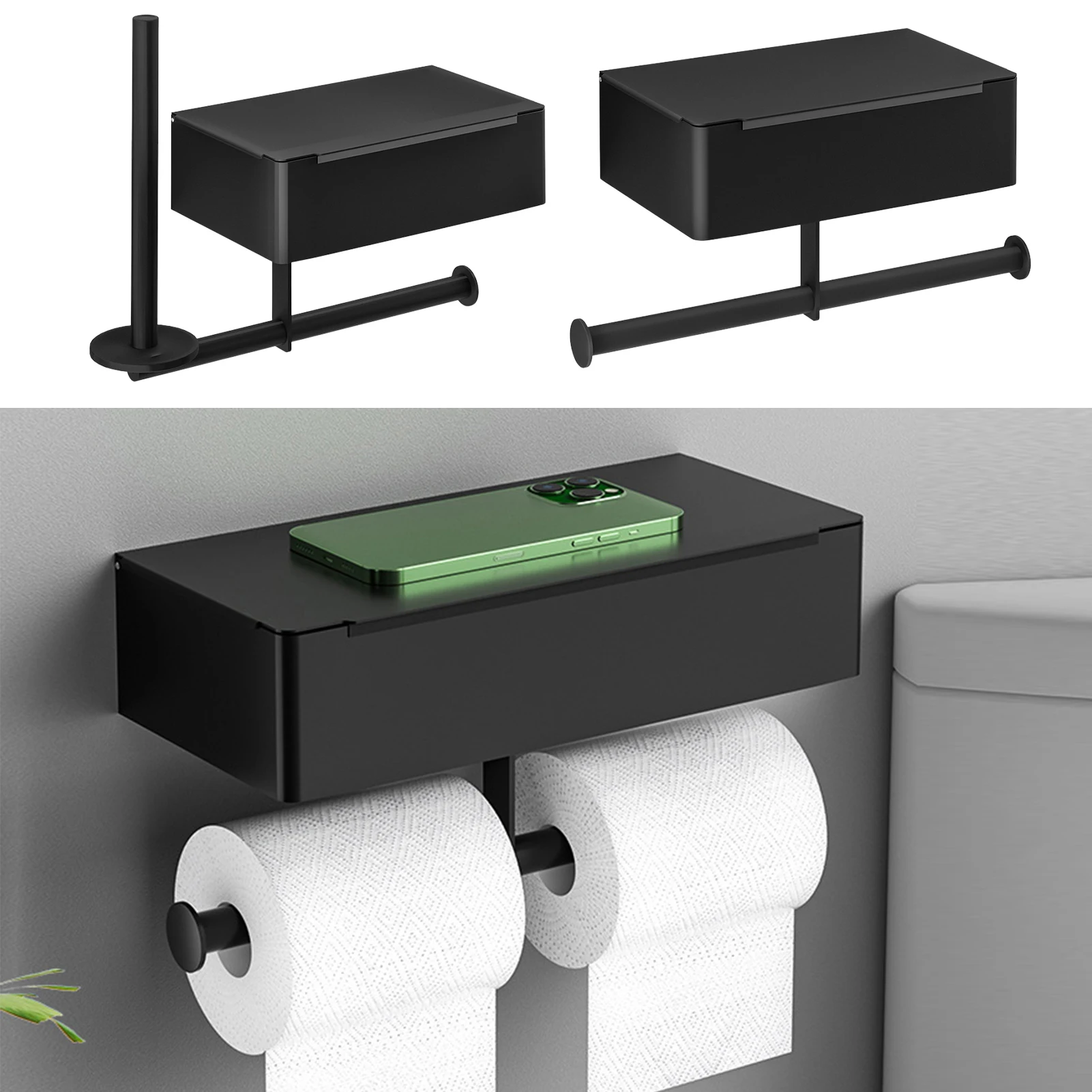 Grande Wall-Mounted Toilet Paper Roll Holder com Caixa De Armazenamento, WC Organizer, Phone Stand, acessórios do banheiro