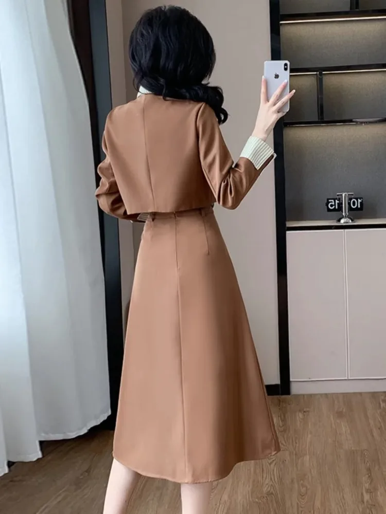 Insozkdg Autumn Winter New Blazer Skirt 2-Piece Set Women High-End Academy Style Korean Outfit Sets Female Office Lady Clothing