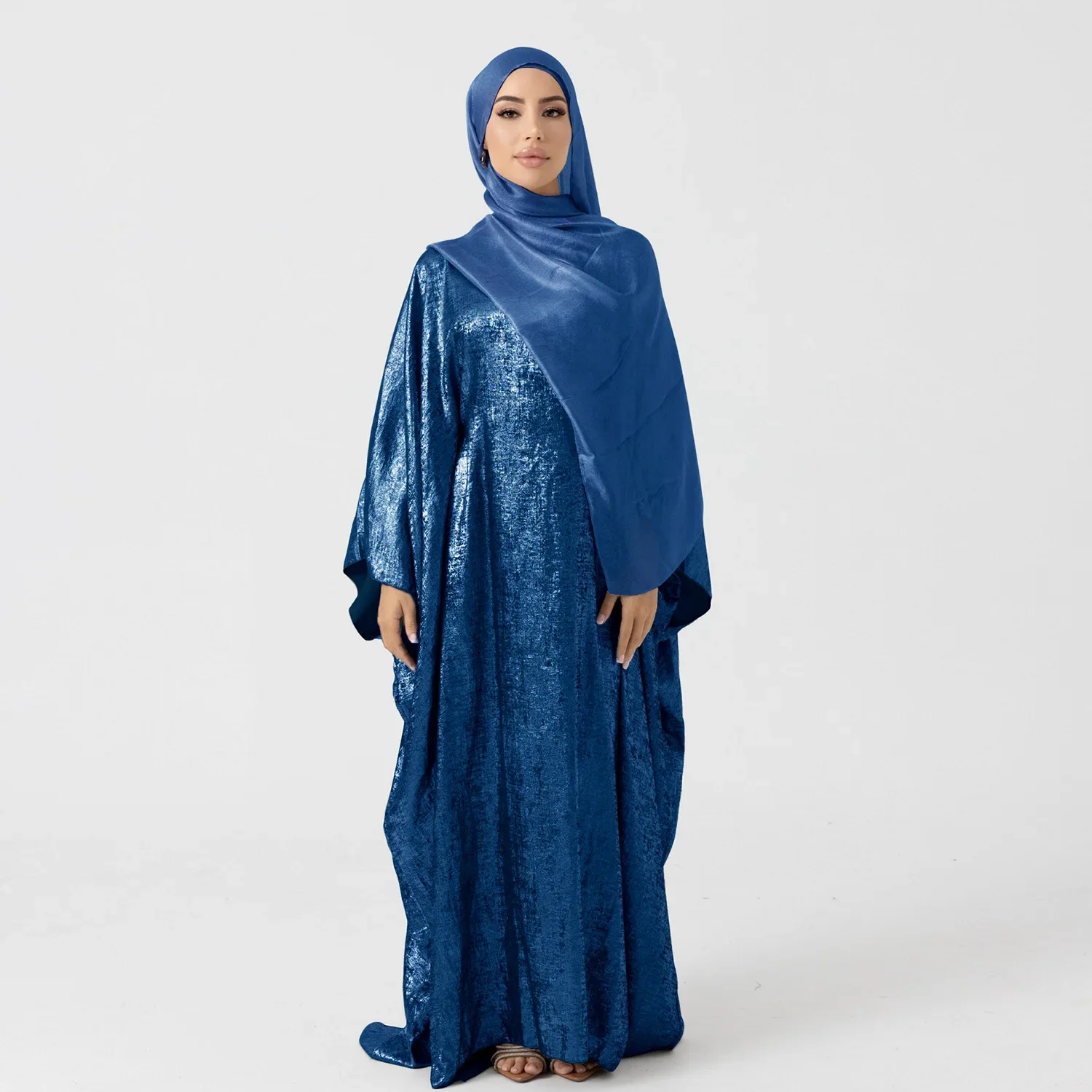 Ramadan Eid Shiny Batwing Satin Maxi Abaya Dubai Luxury 2024 Abayas For Women Muslim Kaftan Dress Islamic Caftan Marocain Femme