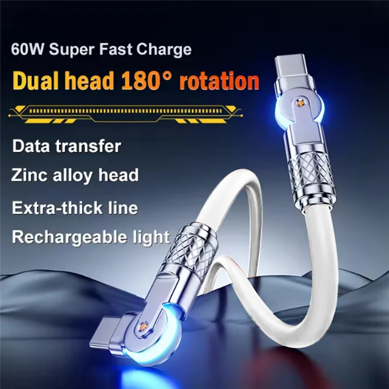 Obrázek 3: A73E-180° otočný dvojitý loketní mech datový kabel type-c na type-c rychle nabíjení & datový dovést kabel pro tablety a notebooky 2M