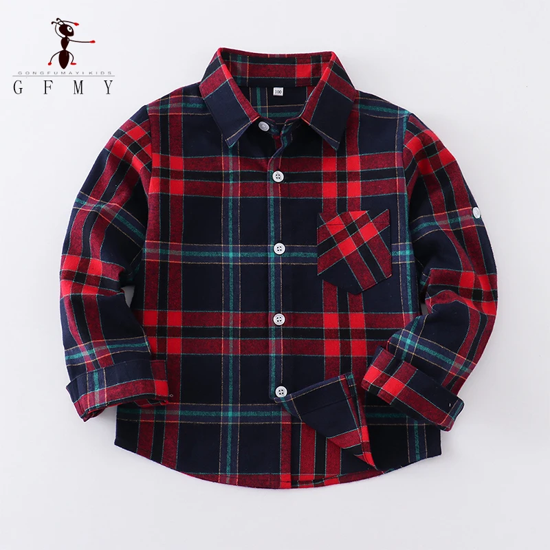 قمصان الأطفال بأكمام طويلة 100% القطن نحى منقوشة بلوزة الفتيان الفتيات الأوسط الصغير الاطفال بلايز معطف 2T-14T الخريف الملابس