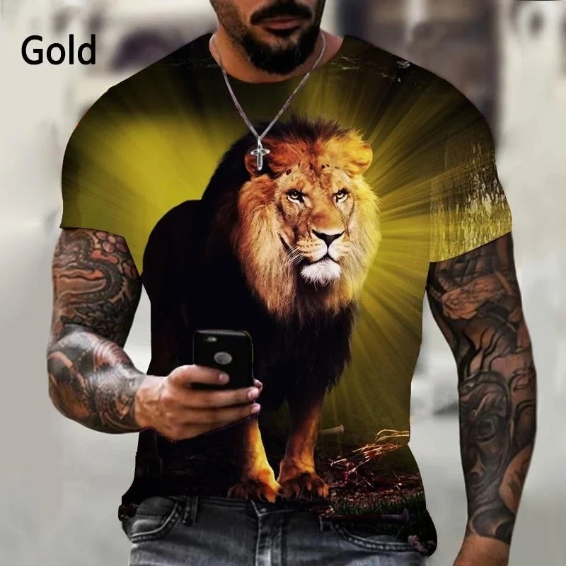New Fashion Lion Pattern Printed Men's T-shirt Street Fashion Harajuku Round Neck Short Sleeve Large Comfortable Top image 2