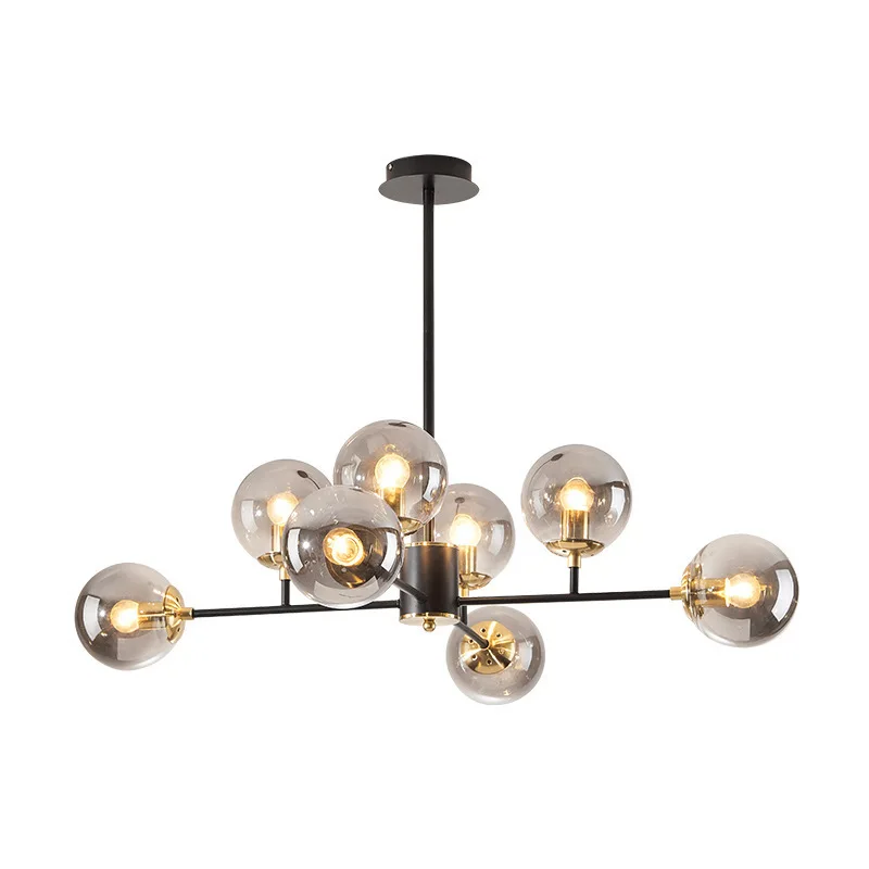 Modern Glass Ball Led Chandeliers Luxury Molecular Ceiling Lamp Black Gold Iron with 6/8/10 Ball Pendant Light Room Decor