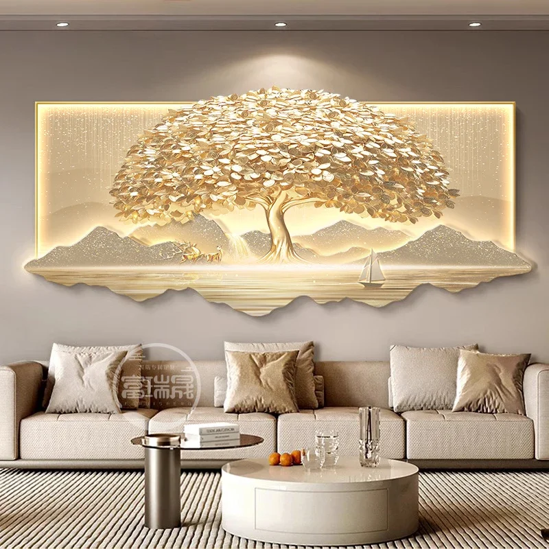 New Chinese-style Lucky Tree Living Room Decorative Painting, Luxurious High-end Sofa Background Wall Art With Auspicious Symbol